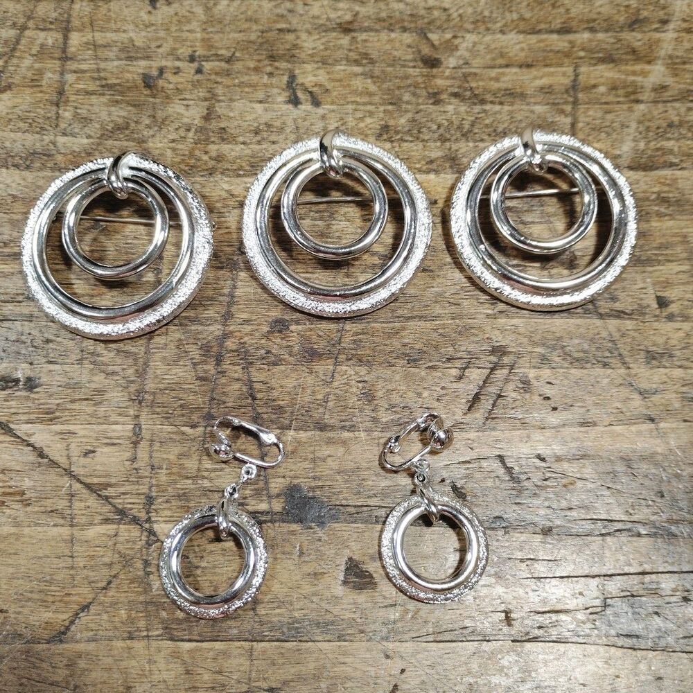 Vintage Sarah Coventry LOT Pin Brooch Clip Earrings Signed Silver Tone